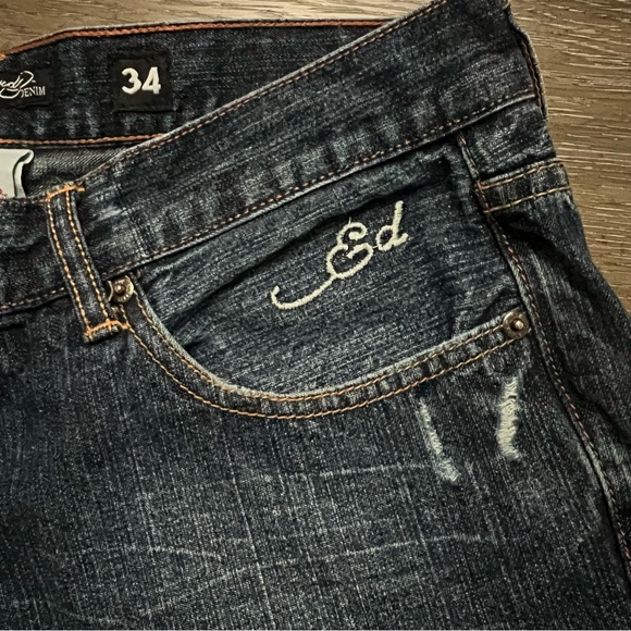 Ed Hardy Embroidered Tiger Hellcat Distressed Denim Blue Jeans size 34 - Picture 8 of 12